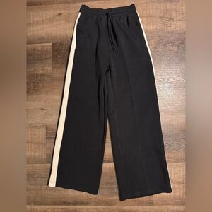 all in motion Black Wide-Leg Track Pants with Cream Stripe